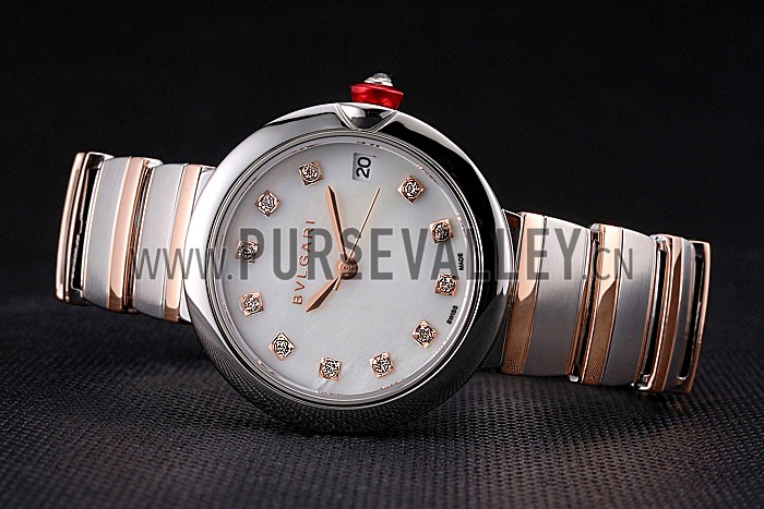 Bvlgari Lvcea White Dial Diamond Hour Markings Stainless Steel Case Two Tone Bracelet
