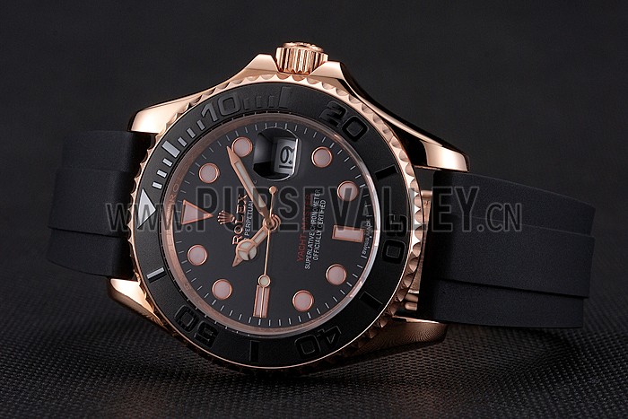 Rolex Yacht Master Black Dial And Bezel Everose Dial Oysterflex Bracelet