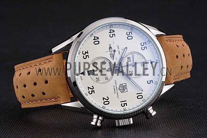 Tag Heuer Carrera SpaceX-7 White Dial Silver Stainless Steel Case Brown Suede Strap
