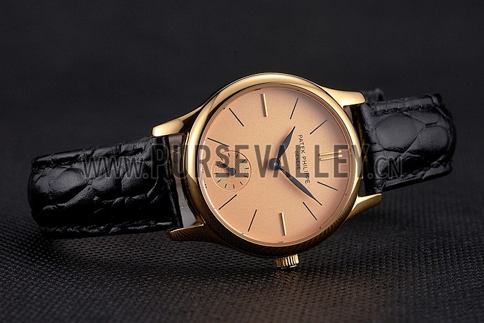 Patek Philippe Calatrava Gold Dial And Case Gold Case Black Leather Strap