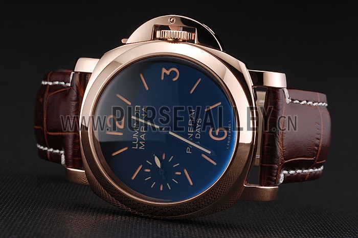 Panerai Luminor Marina 8 Days Black Dial Rose Gold Case Brown Leather Strap