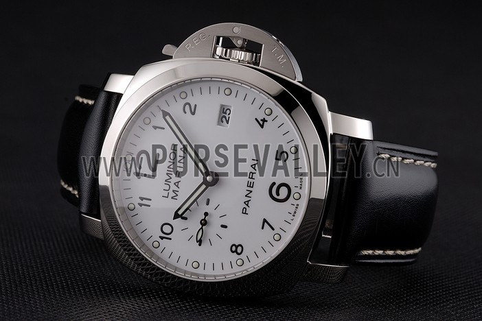 Swiss Panerai Luminor Marina 3 Days White Dial Stainless Steel Case Black Leather Strap