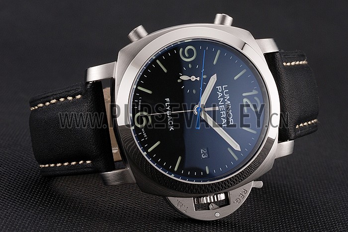 Panerai Luminor 1950 3 Days Chrono Flyback Black Dial Stainless Steel Case Black Leather Strap