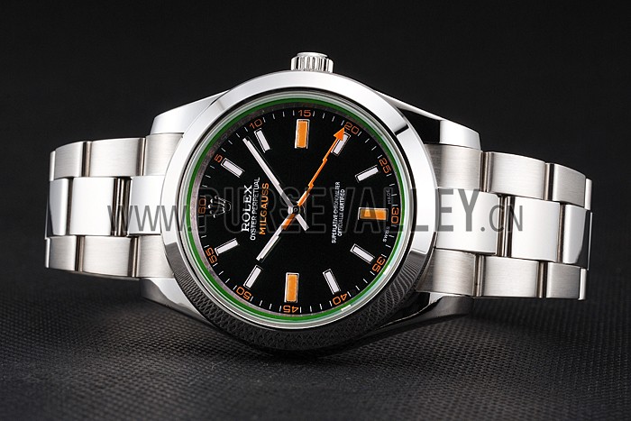 Swiss Rolex Milgauss Black Dial Orange Markings Stainless Steel Case And Bracelet