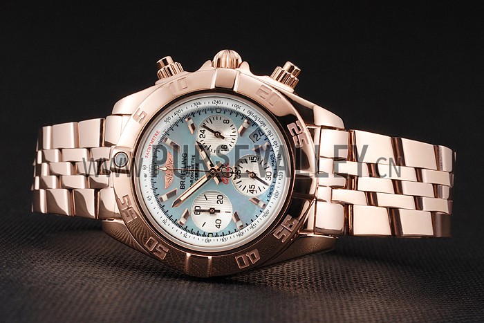 Breitling Chronomat Quartz Light Blue Dial Rose Gold Case And Bracelet