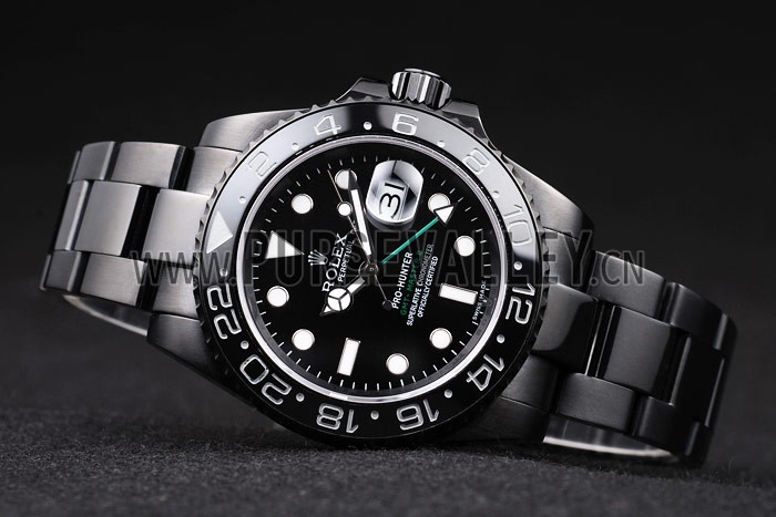 Rolex Swiss GMT Master II Pro-Hunter Black Steel Strap Black Dial