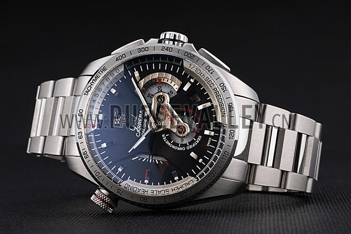 Tag Heuer Swiss Carrera Tachymeter Bezel Stainless Steel Black Dial