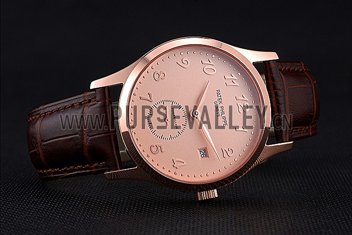 Patek Philippe Calatrava Rose Dial Rose Gold Case Brown Leather Strap 622836