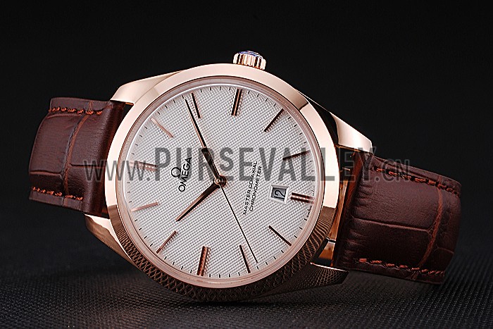 Swiss Omega DeVille Tresor White Dial Gold Case Brown Leather Strap 622846