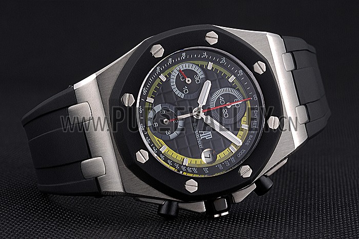 Swiss Audemars Piguet Royal Oak Offshore Black And Yellow Dial Stainless Steel Case Black Rubber Strap 622858