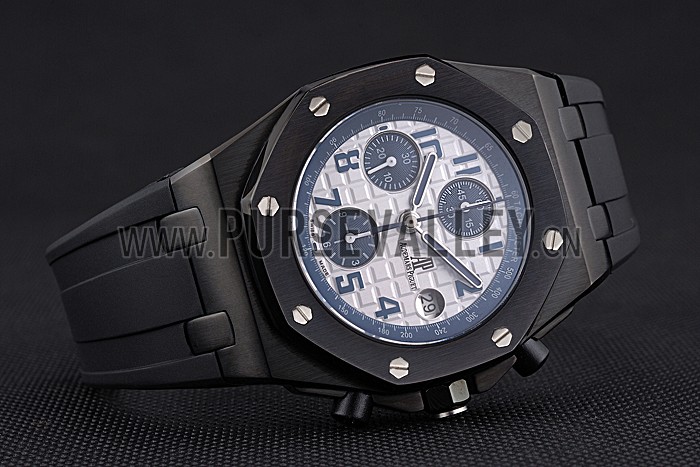 Swiss Audemars Piguet Royal Oak Offshore White And Blue Dial Black Steel Case Black Rubber Strap 622852