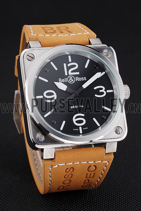 Bell and Ross BR 01-94 Black Dial Silver Case Brown Leather Strap