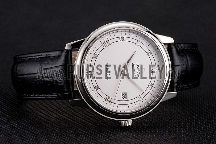 Omega De Ville Prestige White Dial Stainless Steel Case Black Leather Strap