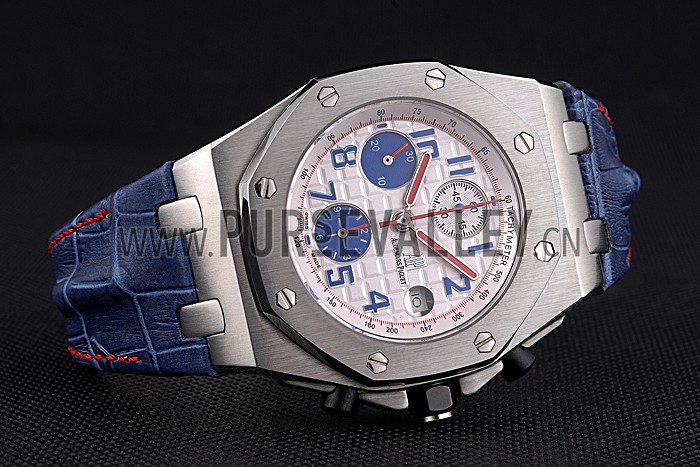 Swiss Audemars Piguet Royal Oak Offshore White Dial Stainless Steel Case Blue Leather Strap 622850
