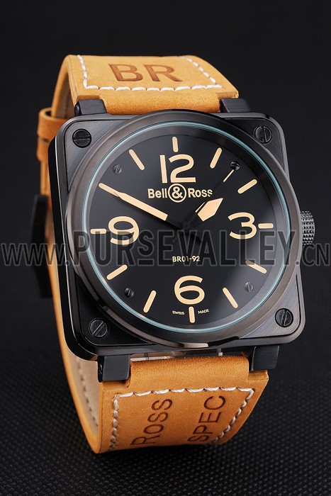 Bell and Ross BR 01-92 Black Dial Black Case Brown Leather Strap