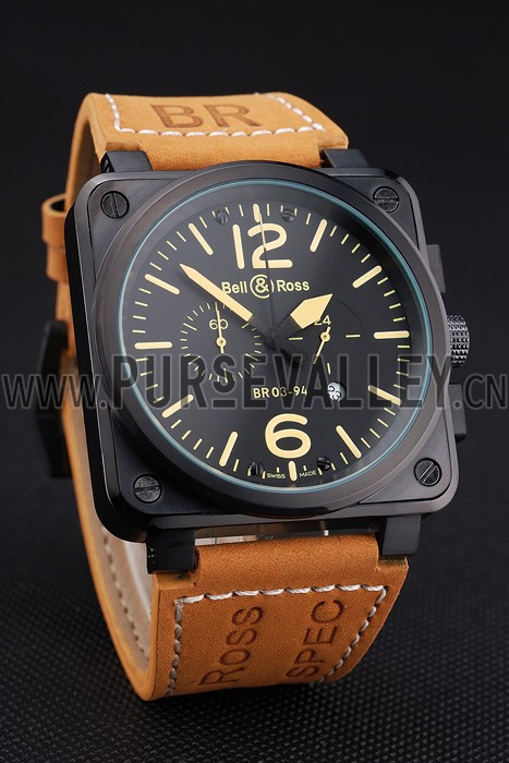 Bell and Ross BR 03-94 Black Dial Black Case Brown Leather Strap