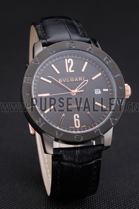 Bvlgari Novelties Black Dial Black Case Black Leather Strap