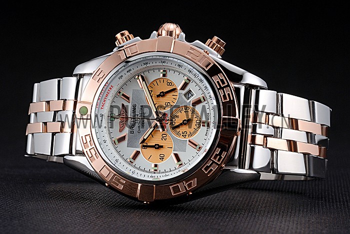 Breitling Chronomat White Dial Rose Gold Bezel And Subdials Stainless Steel Case Two Tone Bracelet