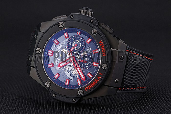Swiss Hublot Big Bang Limited Edition Formula 1 Black And Red Skeletonised Dial Black Case Black Fabric Strap 62286