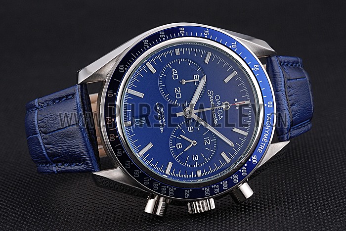 Omega Speedmaster Blue Dial Stainless Steel Case Blue Leather Strap 622808