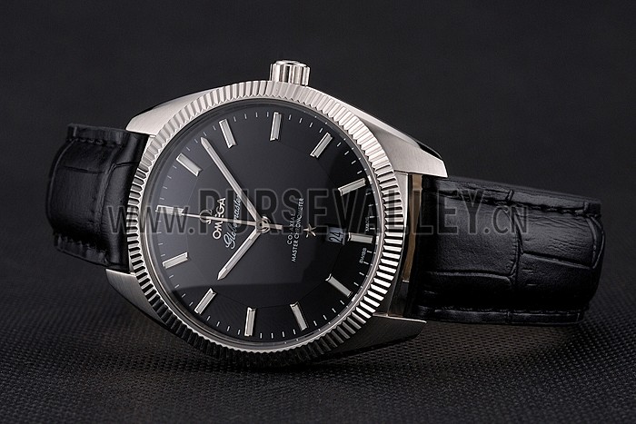 Omega Globemaster Black Dial Stainless Steel Case Black Leather Strap