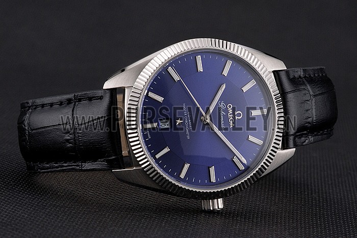 Omega Globemaster Blue Dial Stainless Steel Case Black Leather Strap