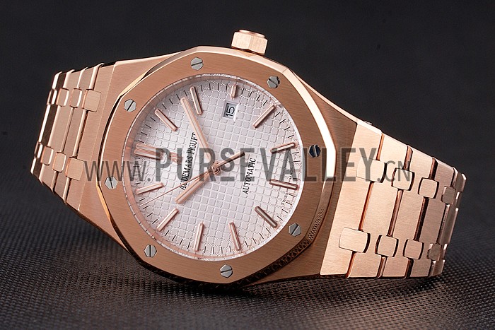 Swiss Audemars Piguet Royal Oak White Dial Rose Gold Case And Bracelet