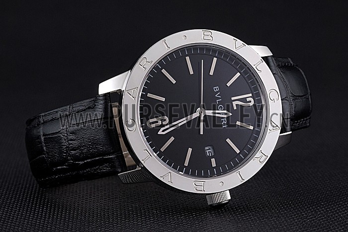 Bvlgari Solotempo Black Dial Stainless Steel Case Black Leather Strap 622738