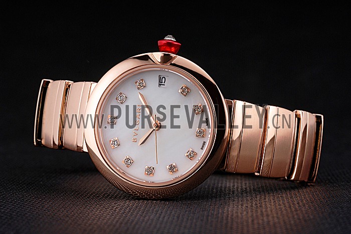 Bvlgari Lvcea White Dial Diamond Hour Markings Rose Gold Case And Bracelet