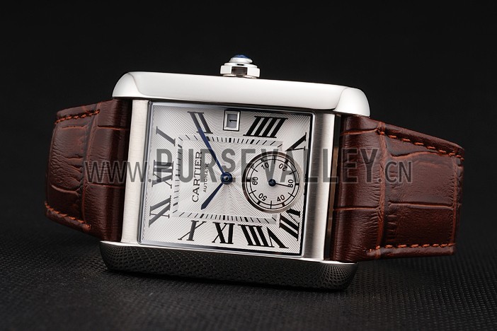 Swiss Cartier Tank MC White Dial Stainless Steel Case Brown Leather Strap