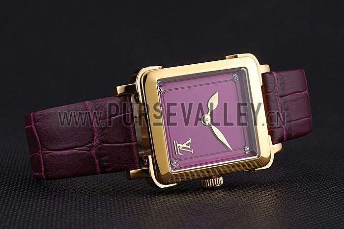 Louis Vuitton Emprise Purple Dial Gold Case Purple Leather Strap 622787