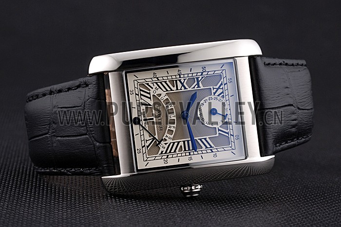 Cartier Tank White Dial Stainless Steel Case Black Leather Strap 622761