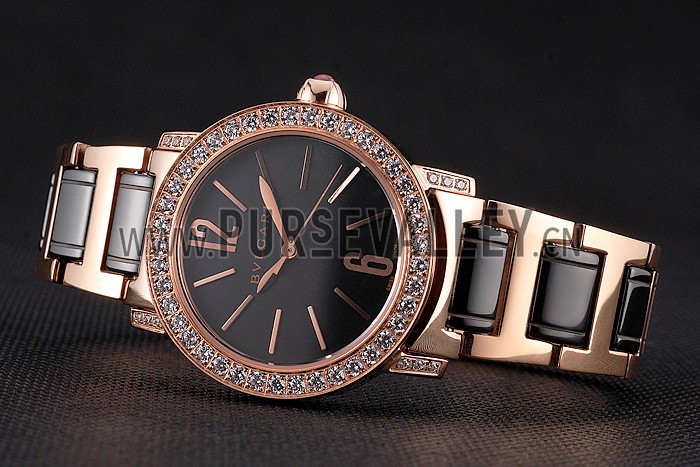 Bvlgari Bvlgari Black Dial Gold Case Diamond Bezel Two Tone Bracelet