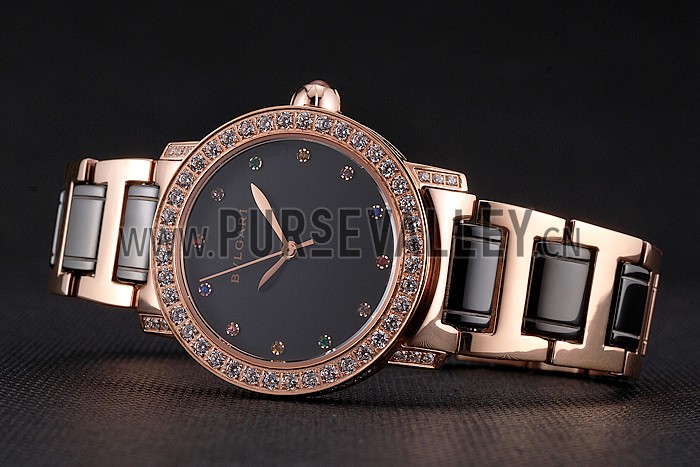Bvlgari Bvlgari Black Dial Jewel Hourmarks Gold Case Diamond Bezel Two Tone Bracelet