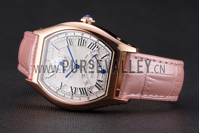 Cartier Tortue Perpetual Calendar White Dial Gold Case Pink Leather Strap