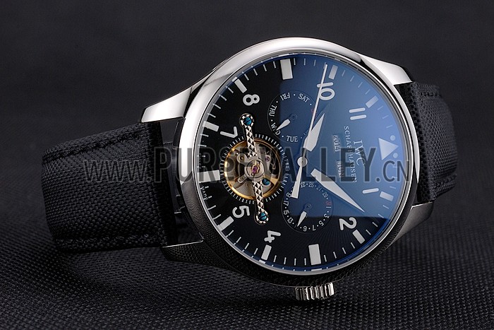 IWC Pilot Tourbillon Black Dial Stainless Steel Case Black Textile Strap