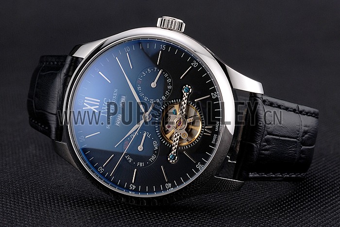 IWC Portofino Tourbillon Black Dial Stainless Steel Case Black Leather Strap