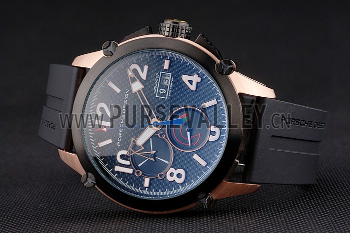 Porsche Design Indicator Black Dial Gold Case Black Rubber Strap