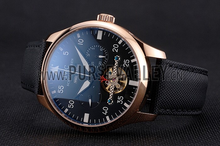 IWC Pilot Perpetual Calendar Black Dial Rose Gold Case Black Textile Strap