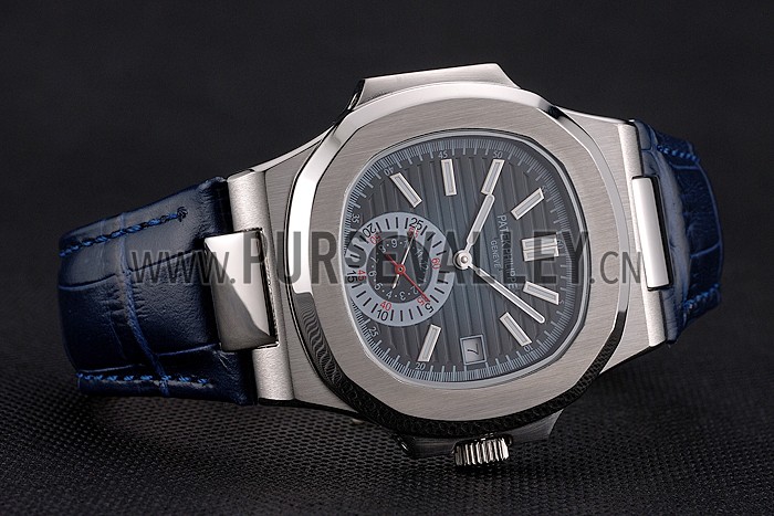 Patek Philippe Nautilus Blue Dial Stainless Steel Case Blue Leather Strap