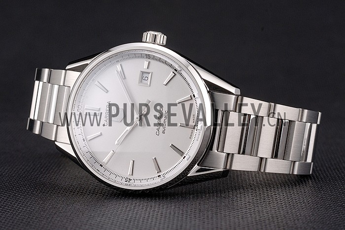 Swiss Tag Heuer Carrera Calibre 5 Silver Dial Stainless Steel Case And Bracelet