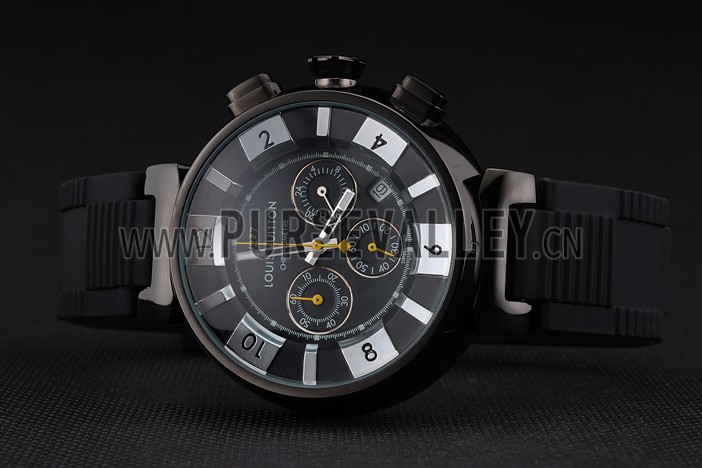 Louis Vuitton Tambour In Black Chronograph Black Dial Black Case Black Rubber Strap