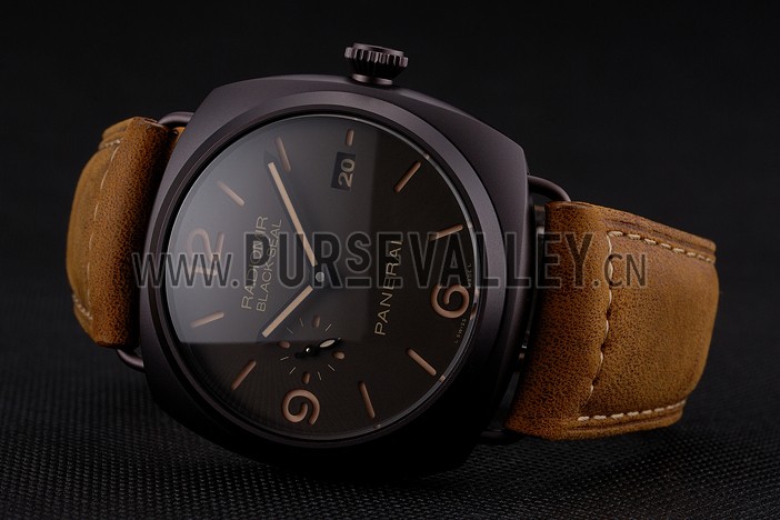 Swiss Panerai Radiomir Black Seal Brown Dial Black Case Brown Leather Strap