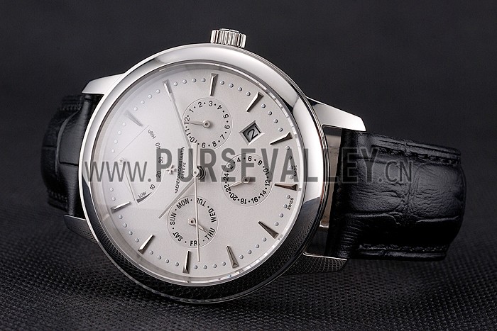 Swiss Vacheron Constantin Traditionnelle Power Reserve White Dial Stainless Steel Case Black Leather Strap
