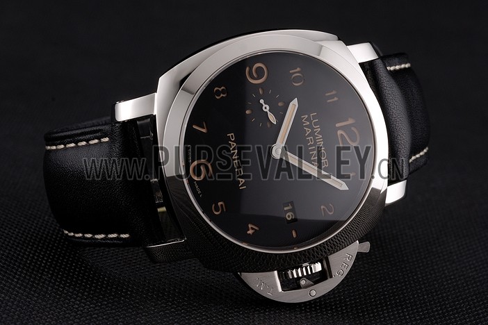 Swiss Panerai Luminor Marina 1950 3 Days Brown Dial Stainless Steel Case Black Leather Strap