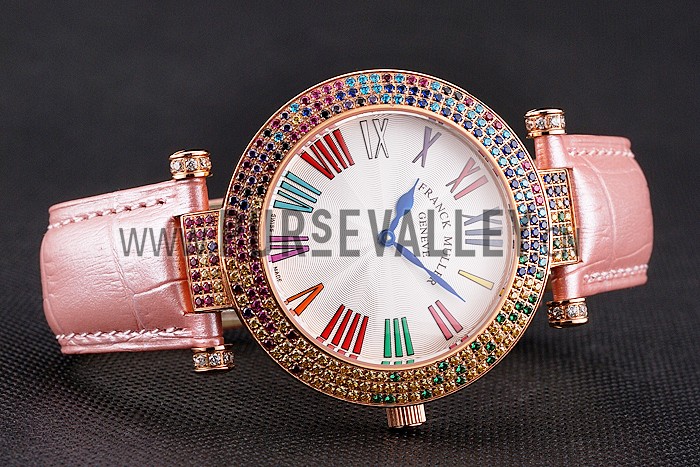 Franck Muller Double Mistery 4 Saisons White Dial Rose Gold Case Light Pink Leather Strap