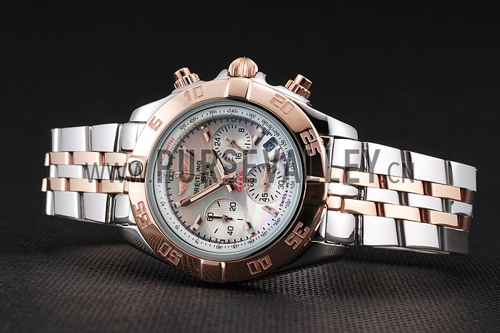 Breitling Chronomat Quartz Pearl Dial Rose Gold Bezel Stainless Steel Case Two Tone Bracelet