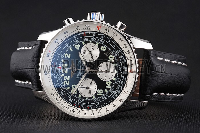 Swiss Breitling Navitimer Cosmonaute Black Dial Stainless Steel Case Black Leather Strap