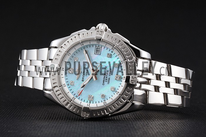 Breitling Colt Lady Light Blue Dial Diamond Hour Marks Stainless Steel Case And Bracelet