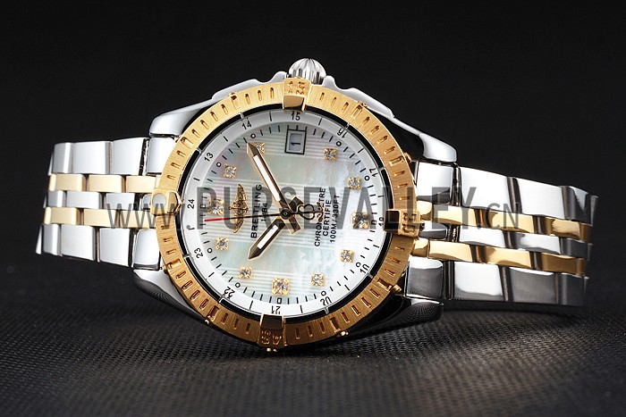 Breitling Colt Lady Pearl Dial Diamond Hour Marks Gold Bezel Stainless Steel Case Two Tone Bracelet